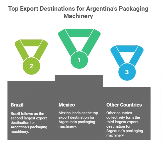 Principales destinos de exportación de maquinaria de embalaje de Argentina.